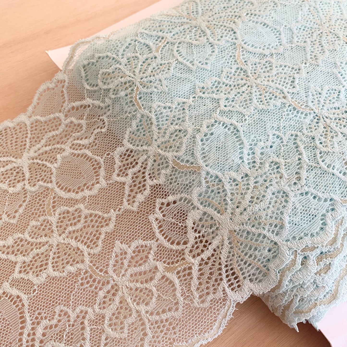 Cotton Stretch Lace Galloon | 16cm Wide | Cinderella Blue | Price per metre