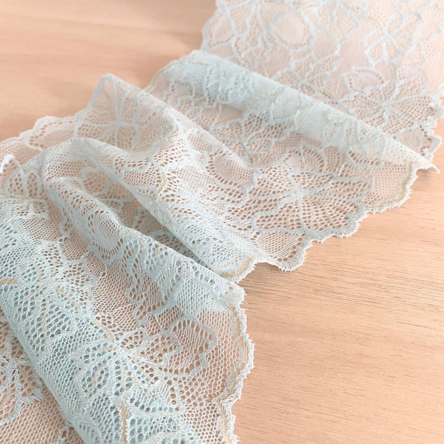 Cotton Stretch Lace Galloon | 16cm Wide | Cinderella Blue | Price per metre