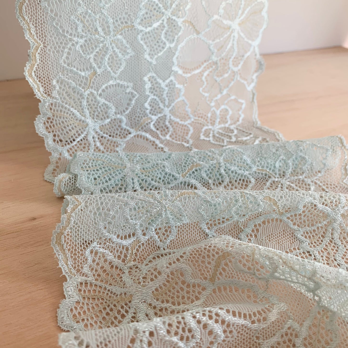 Cotton Stretch Lace Galloon | 16cm Wide | Cinderella Blue | Price per metre
