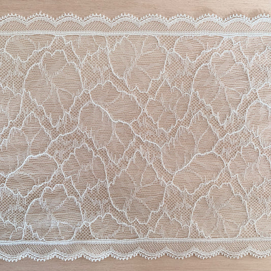 Delicate Stretch Lace Galloon | 17cm Wide | Milky White | Price per metre