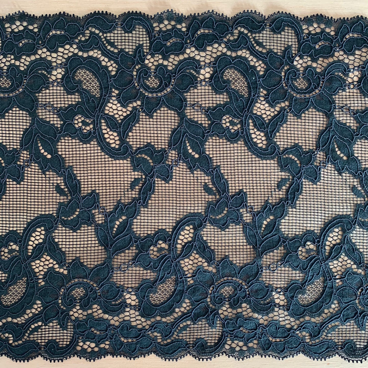 Cotton Stretch Lace Galloon | 23cm Wide | Black | Price per metre
