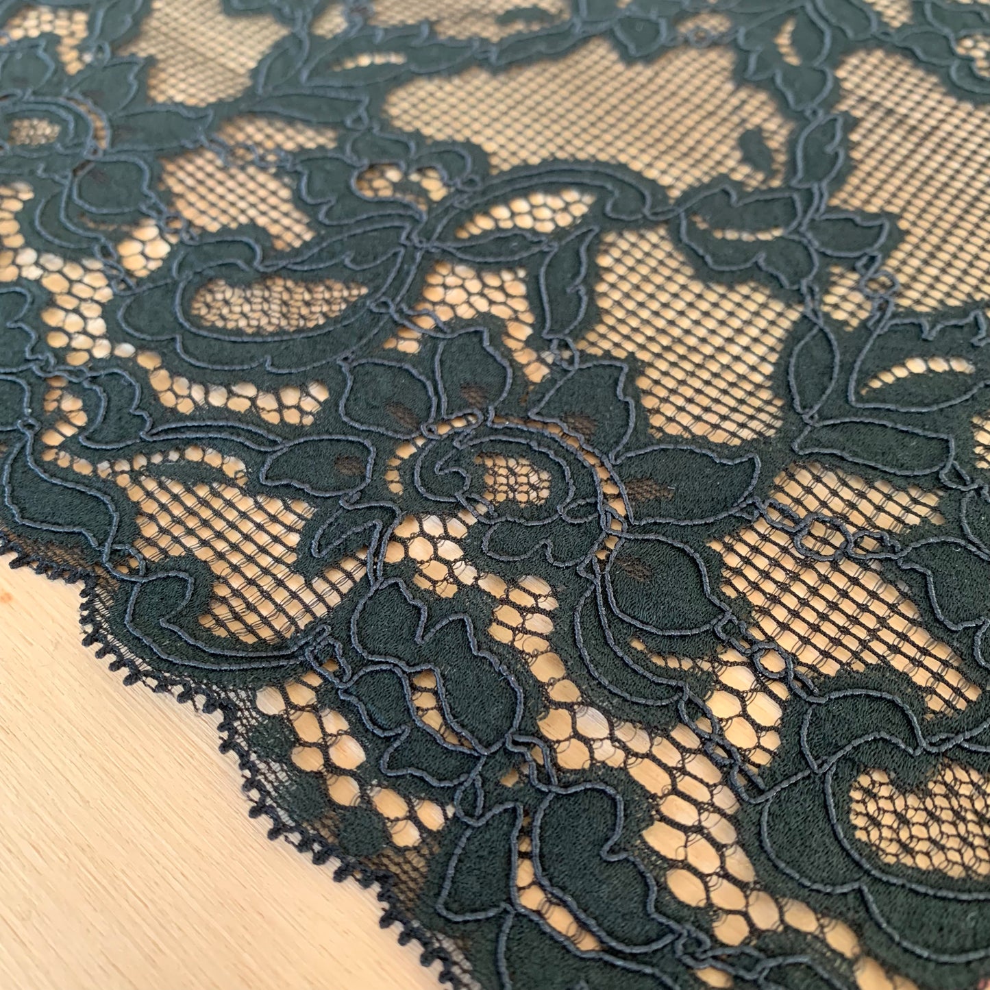 Cotton Stretch Lace Galloon | 23cm Wide | Black | Price per metre