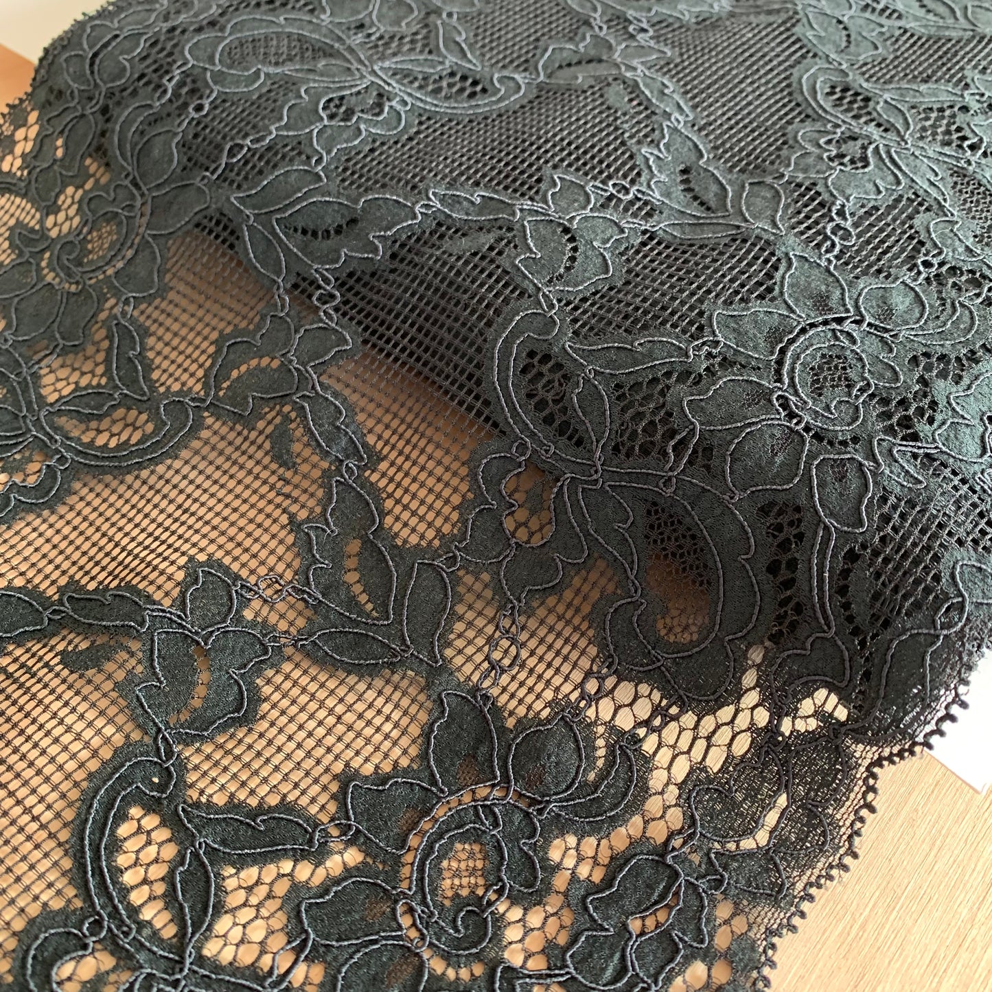 Cotton Stretch Lace Galloon | 23cm Wide | Black | Price per metre