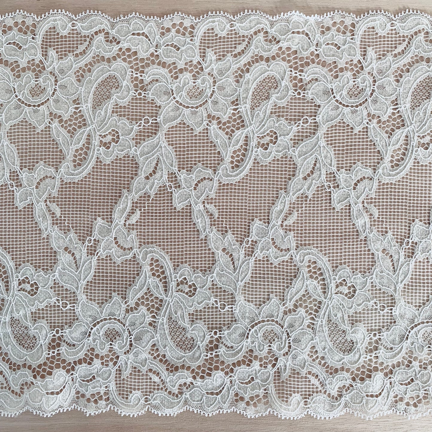 Cotton Stretch Lace Galloon | 23cm Wide | Ivory | Price per metre