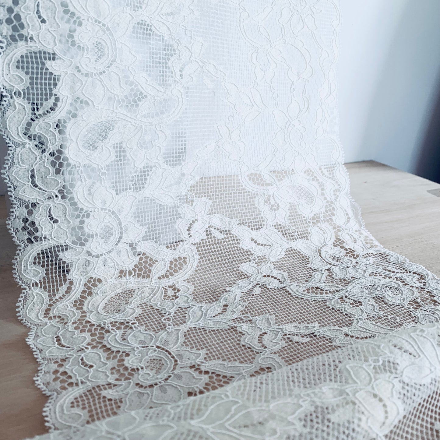 Cotton Stretch Lace Galloon | 23cm Wide | Ivory | Price per metre