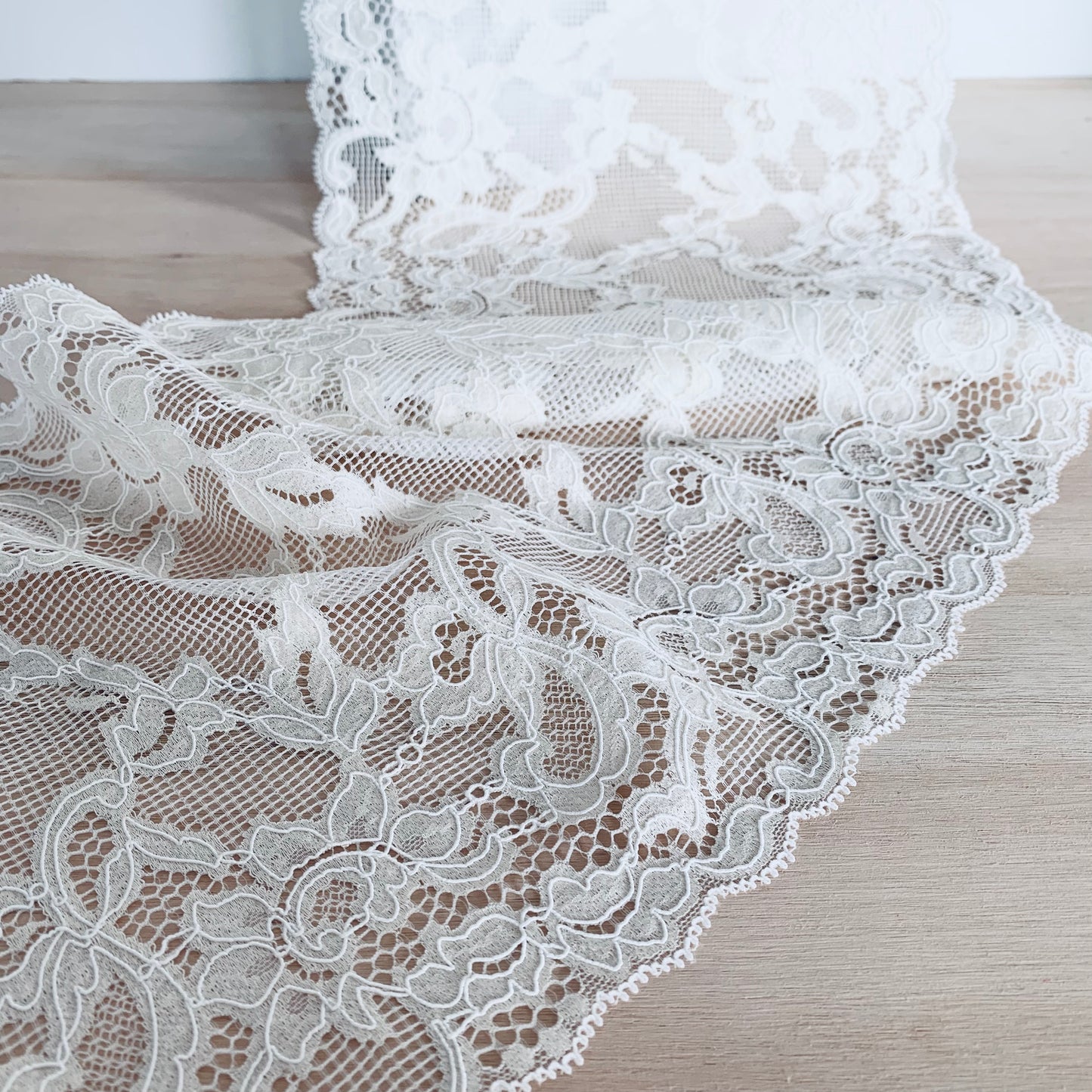 Cotton Stretch Lace Galloon | 23cm Wide | Ivory | Price per metre