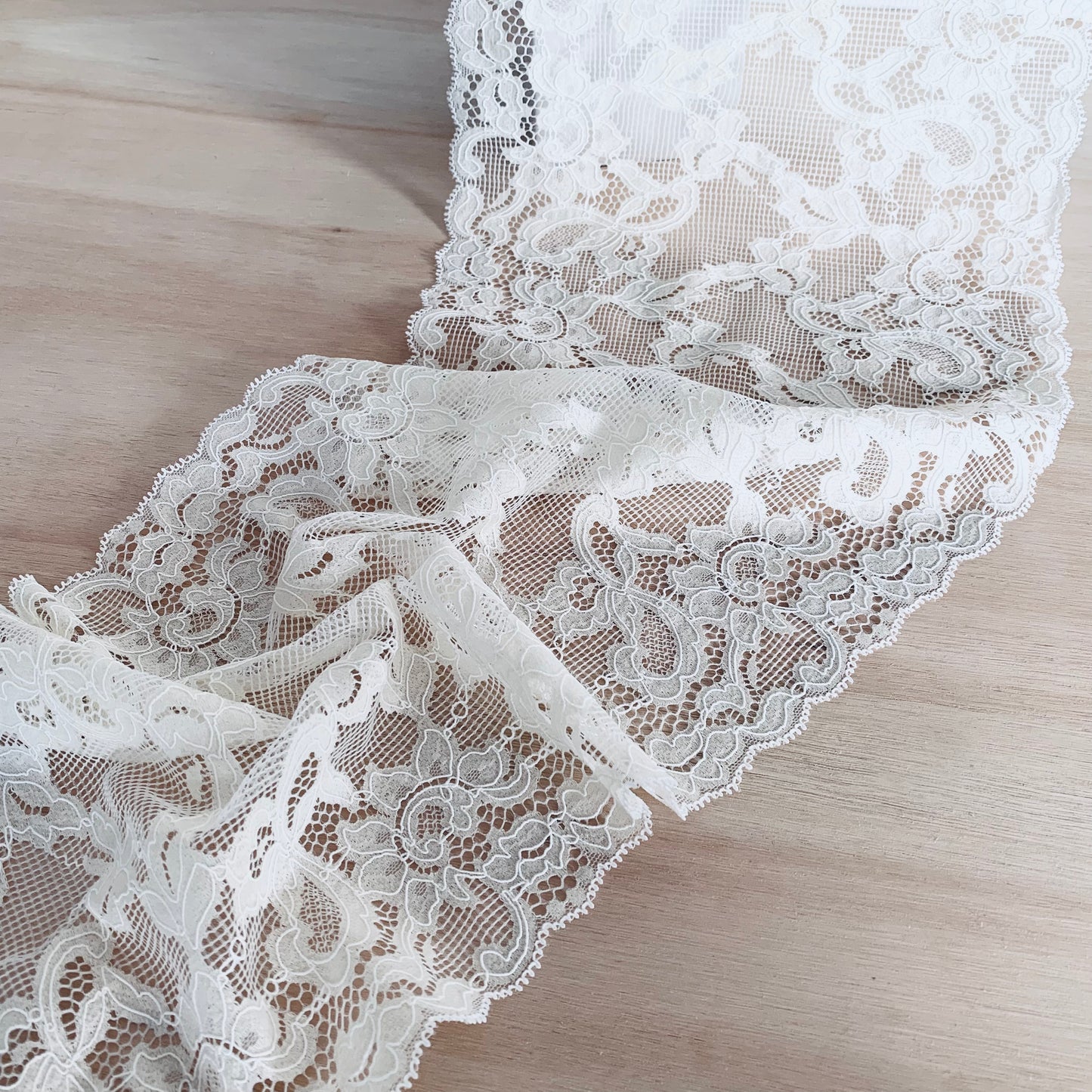 Cotton Stretch Lace Galloon | 23cm Wide | Ivory | Price per metre