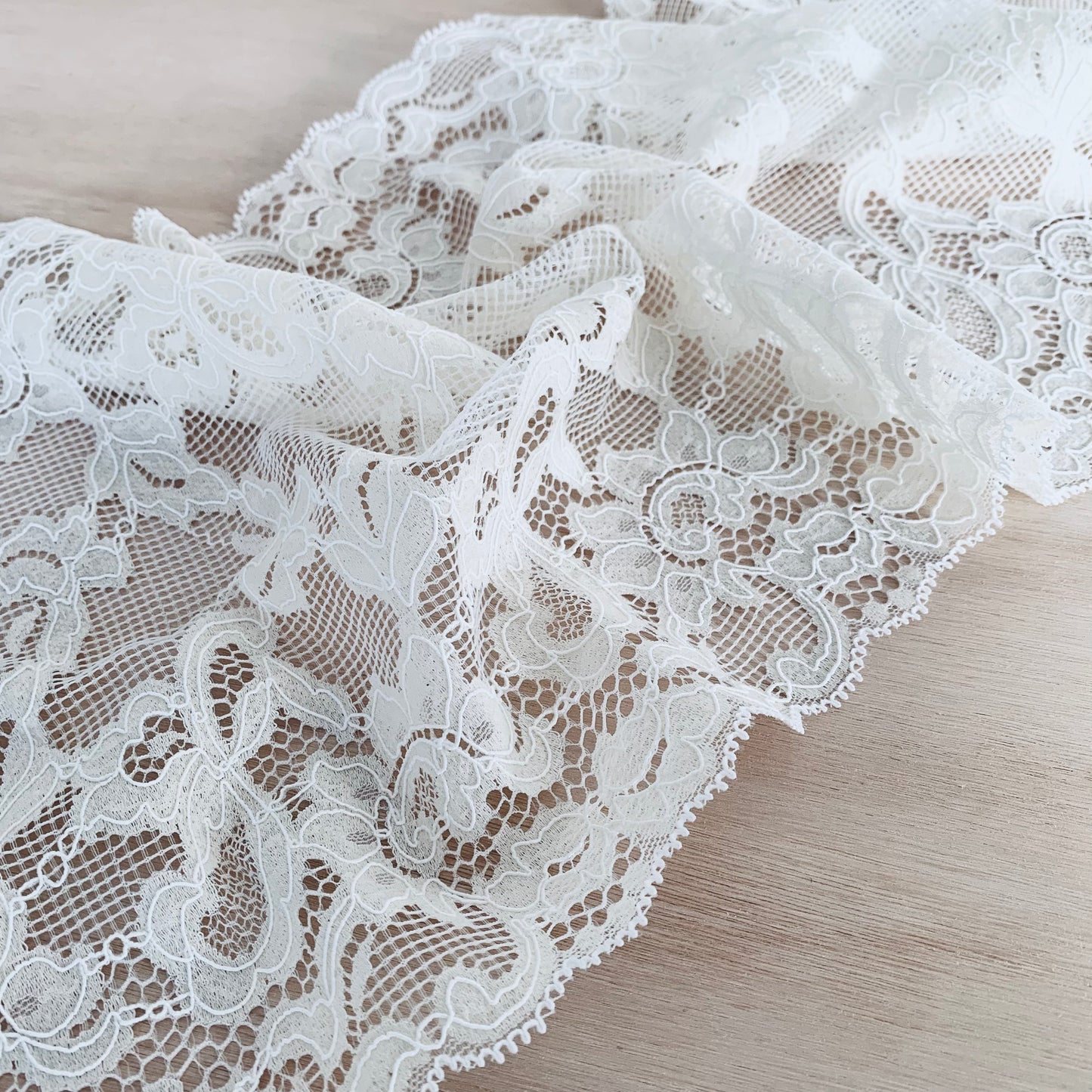 Cotton Stretch Lace Galloon | 23cm Wide | Ivory | Price per metre