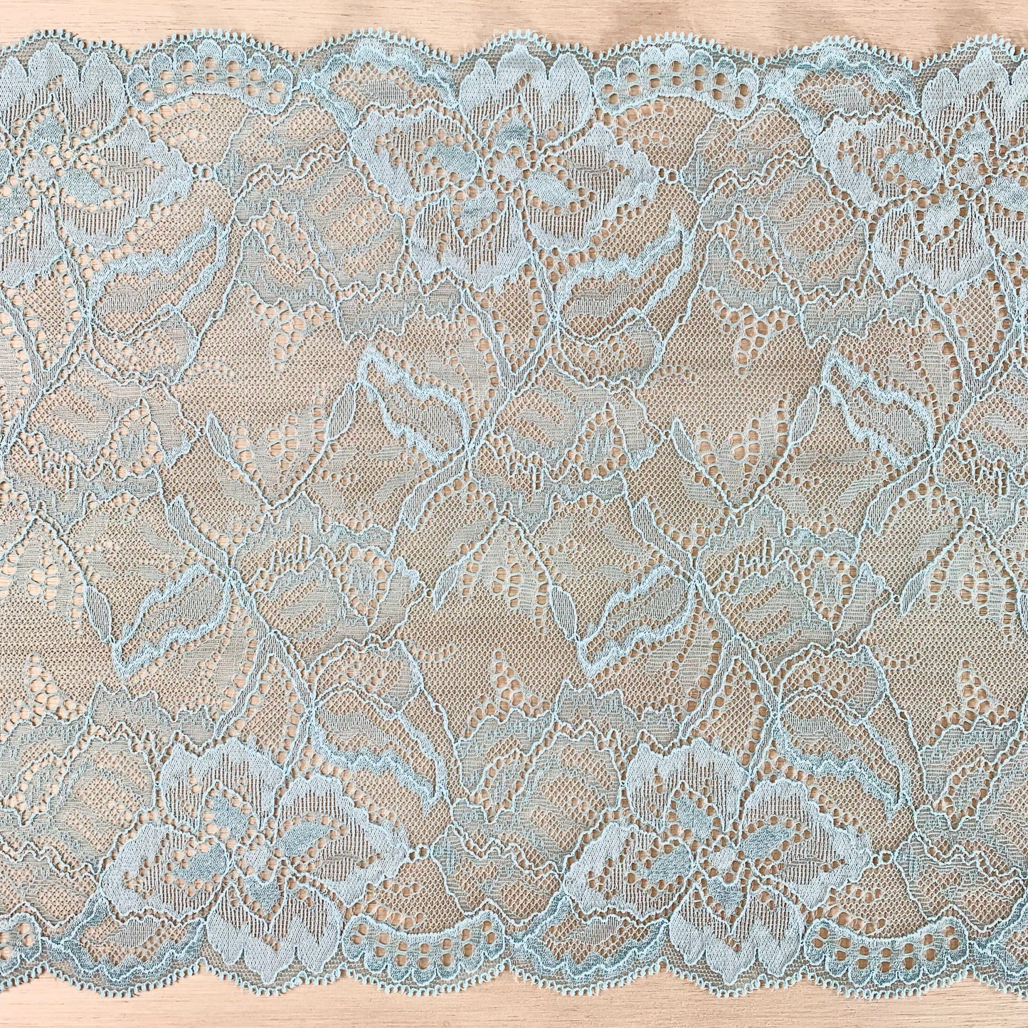 Cotton Stretch Lace Galloon | 23cm Wide | Sea Foam | Price per metre