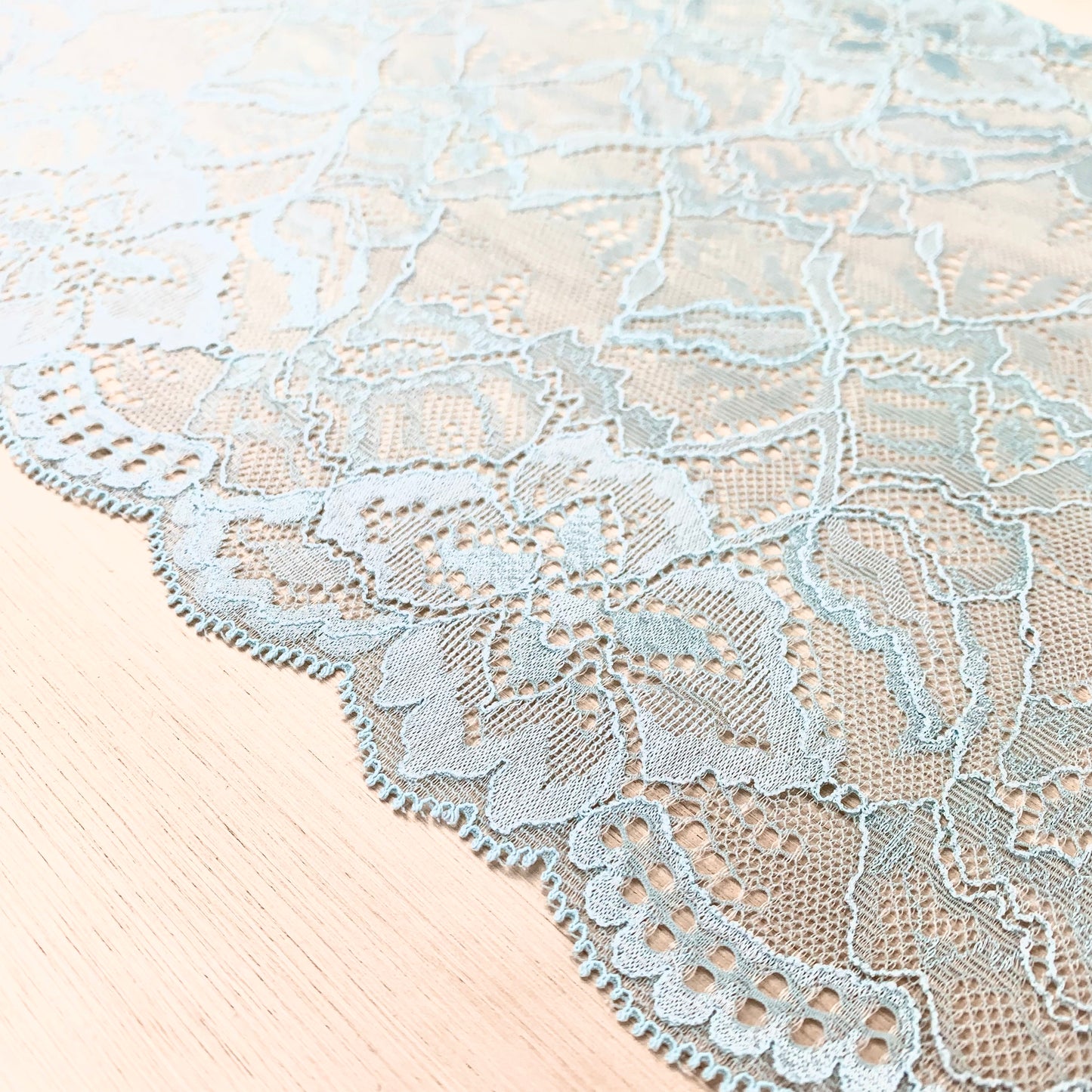 Cotton Stretch Lace Galloon | 23cm Wide | Sea Foam | Price per metre