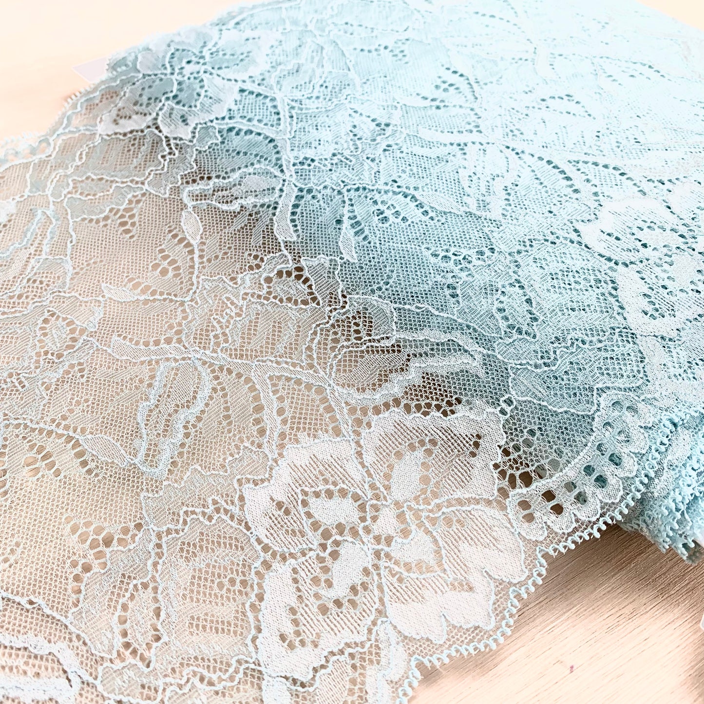 Cotton Stretch Lace Galloon | 23cm Wide | Sea Foam | Price per metre