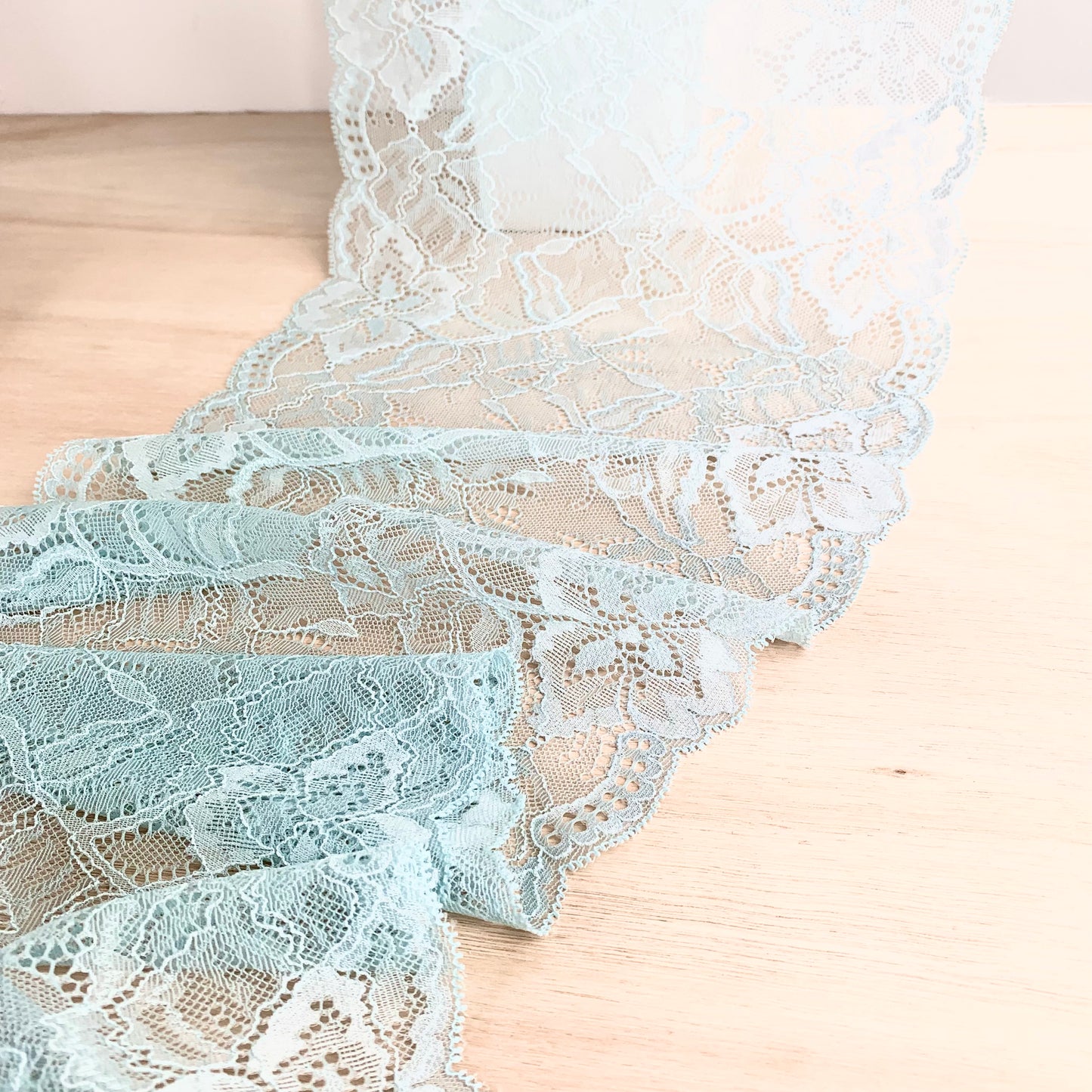 Cotton Stretch Lace Galloon | 23cm Wide | Sea Foam | Price per metre