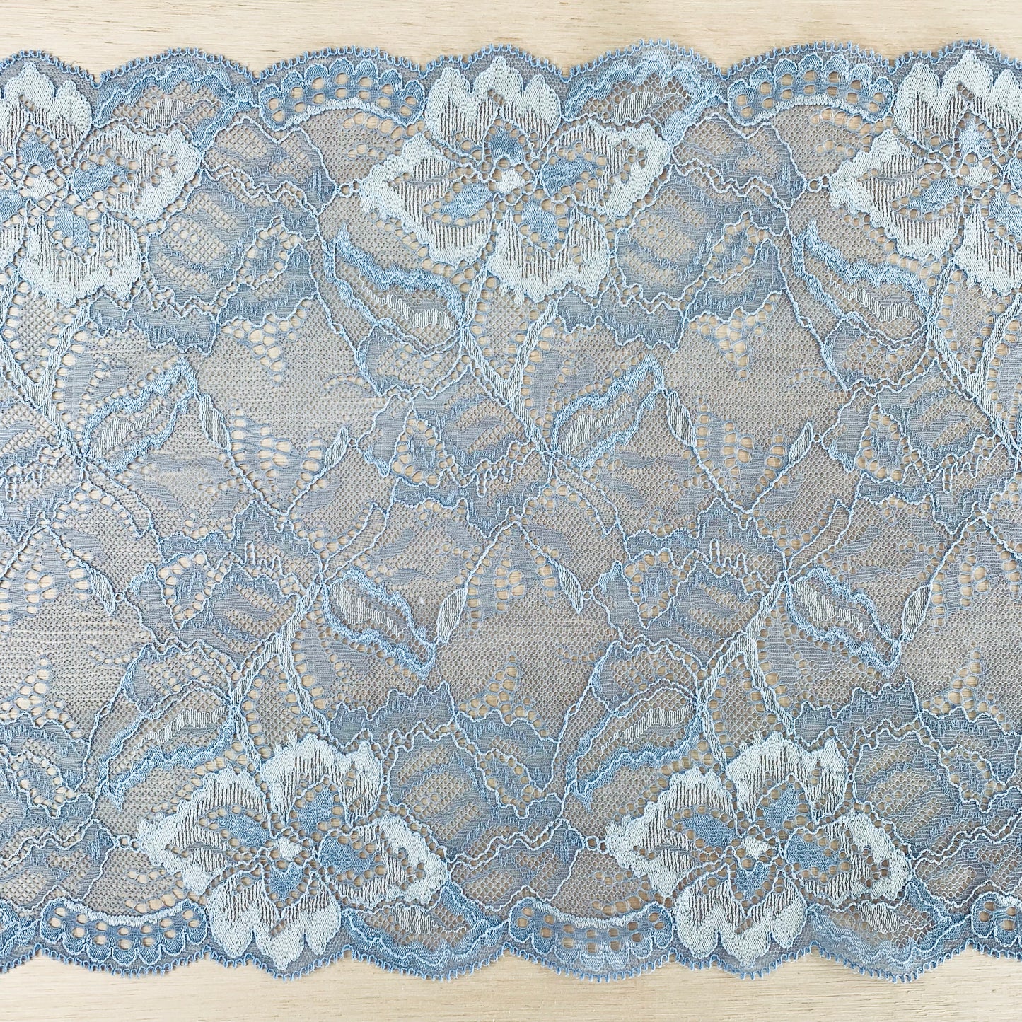 Cotton Stretch Lace Galloon | 23cm Wide | Sky Blue | Price per metre