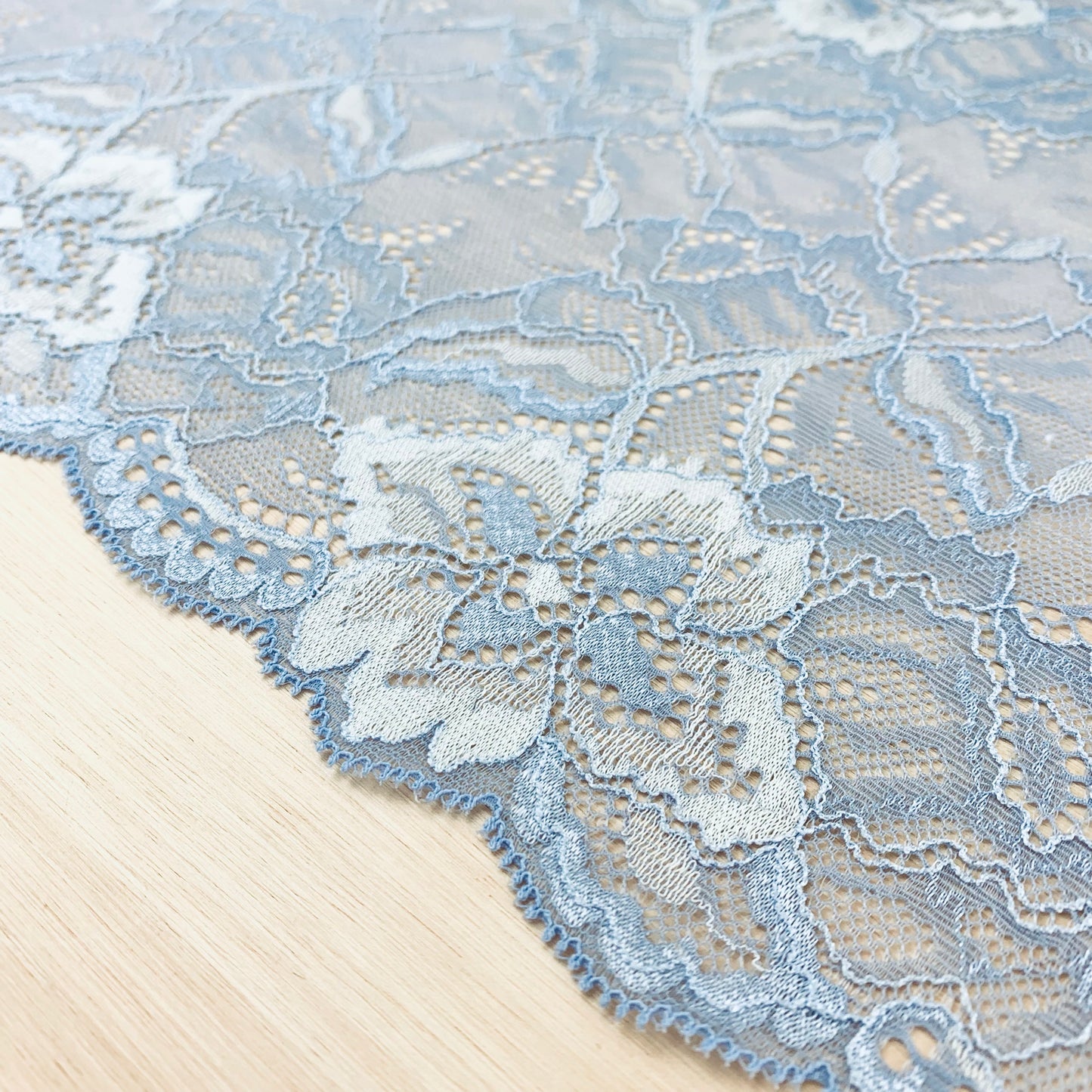 Cotton Stretch Lace Galloon | 23cm Wide | Sky Blue | Price per metre