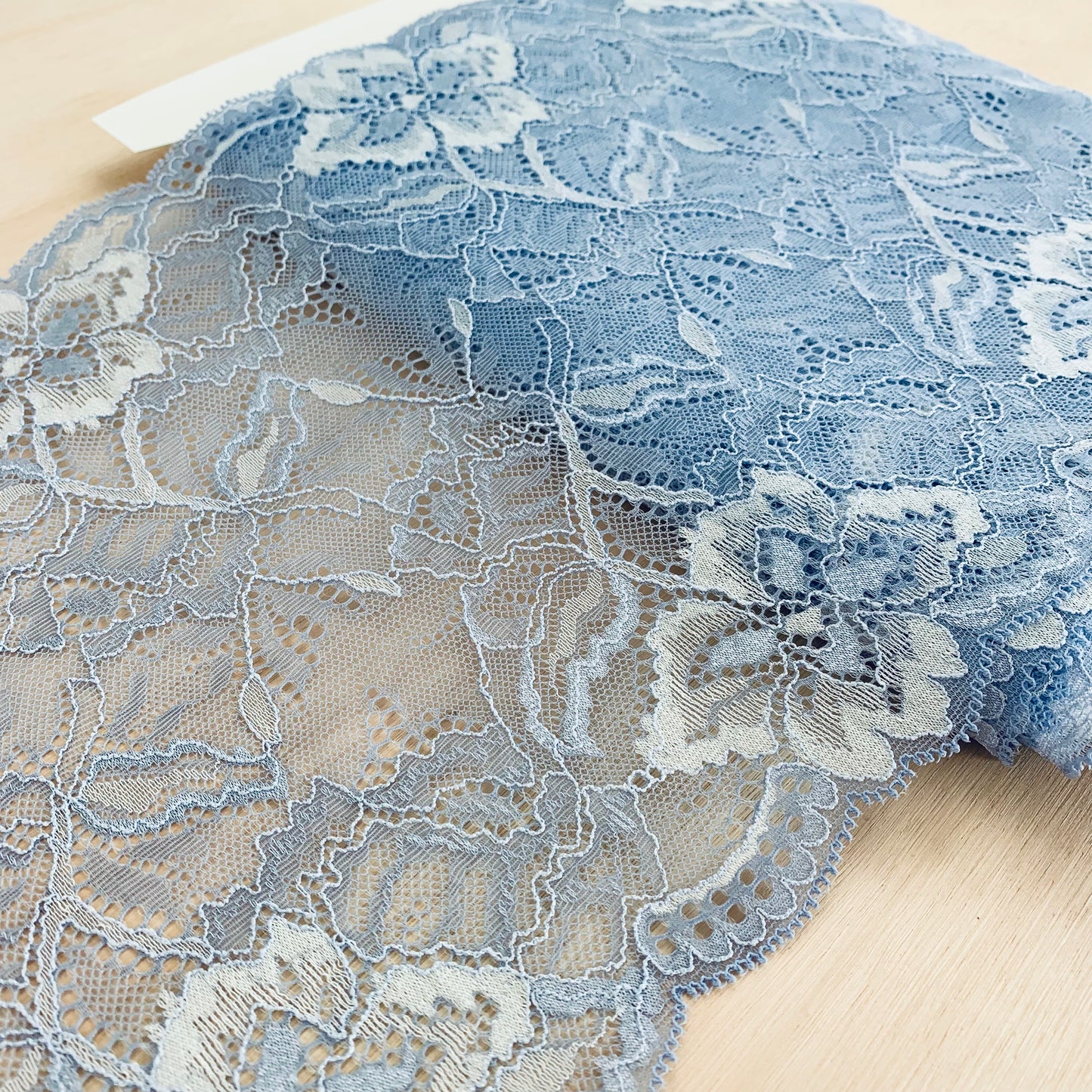 Cotton Stretch Lace Galloon | 23cm Wide | Sky Blue | Price per metre