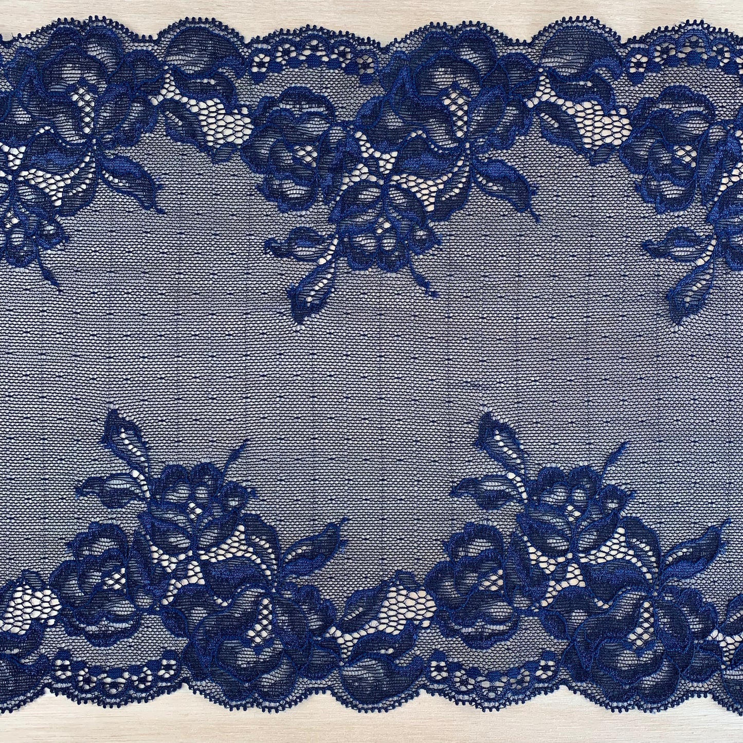 Cotton Stretch Lace Galloon | 24cm Wide | Navy | Price per metre