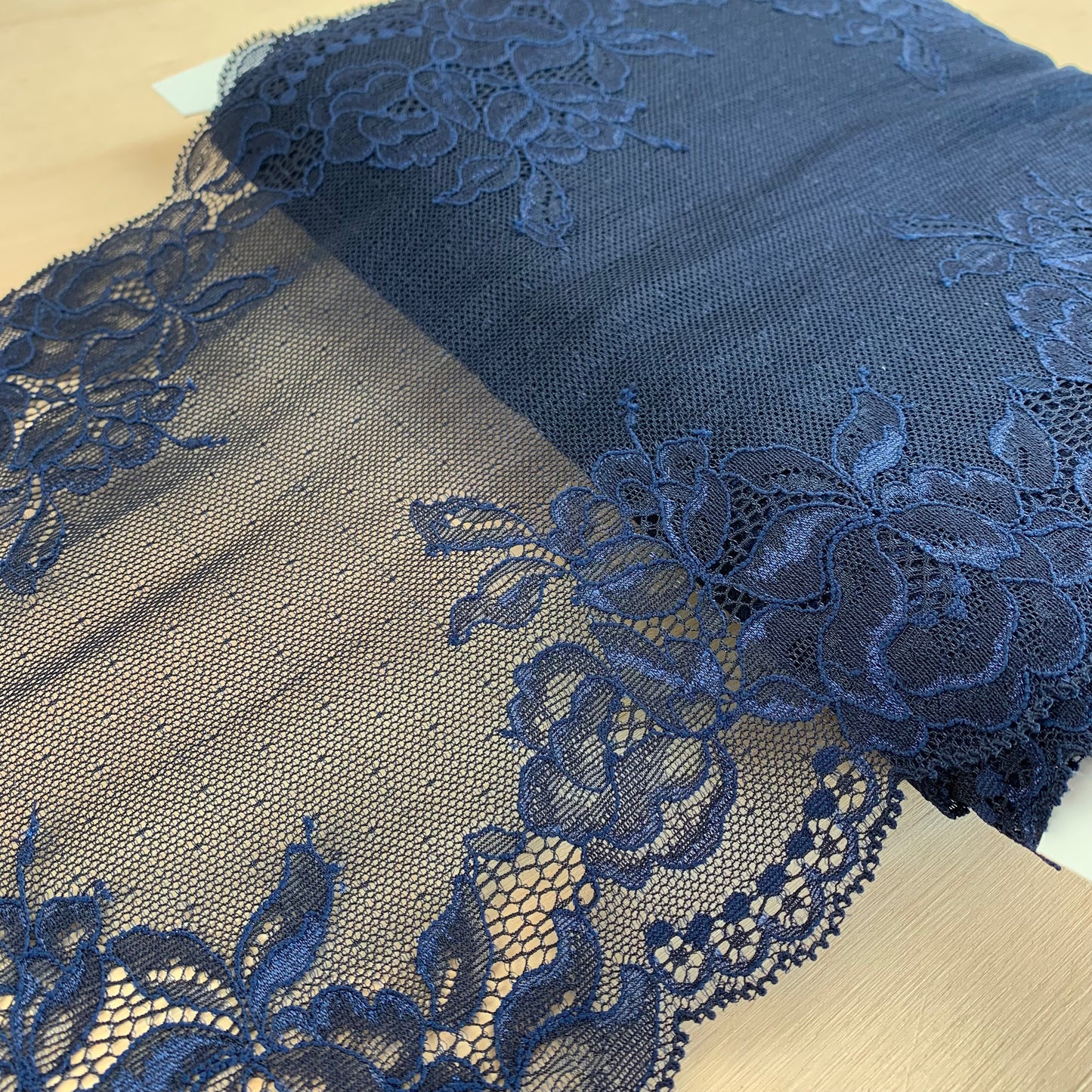 Cotton Stretch Lace Galloon | 24cm Wide | Navy | Price per metre