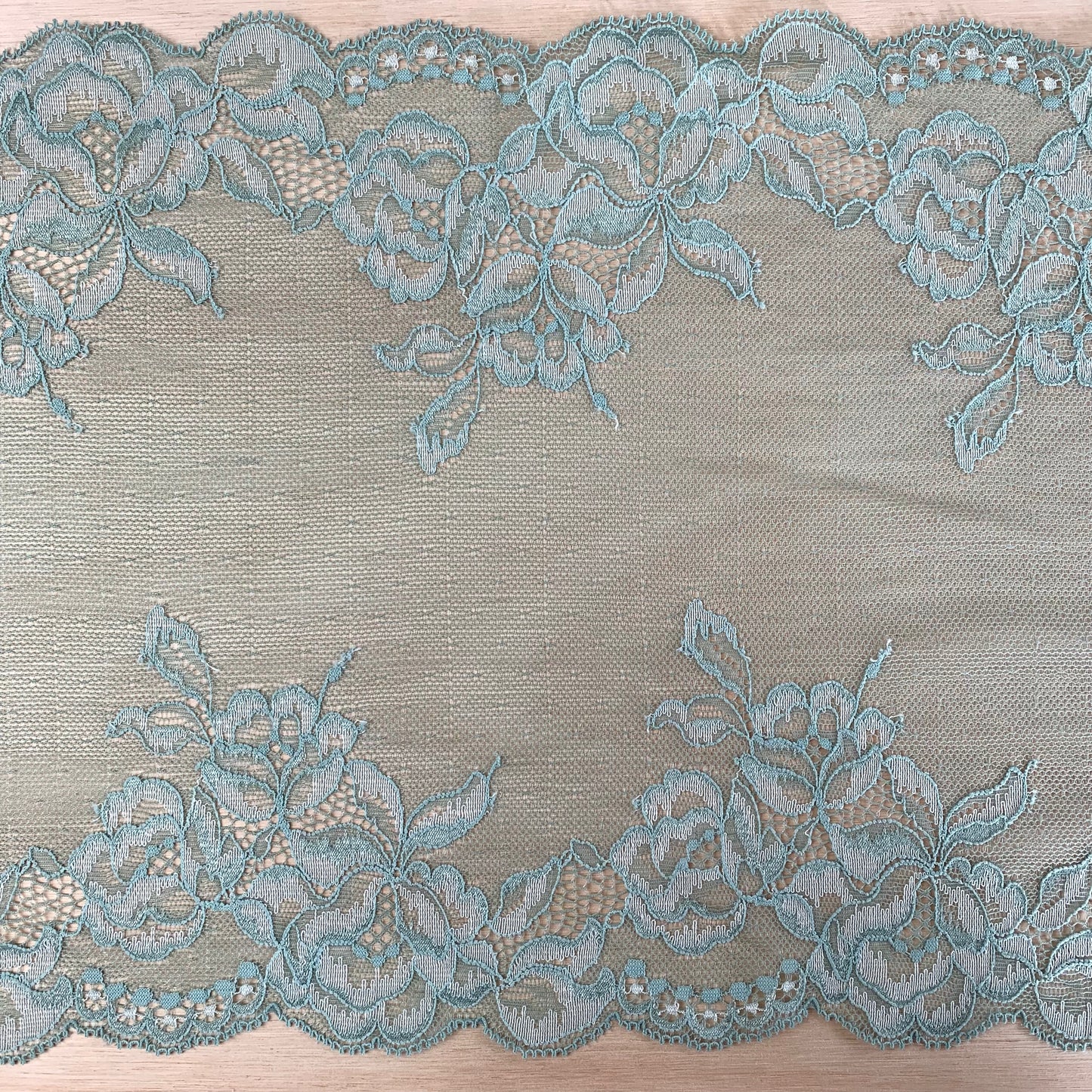 Cotton Stretch Lace Galloon | 24cm Wide | Sage | Price per metre
