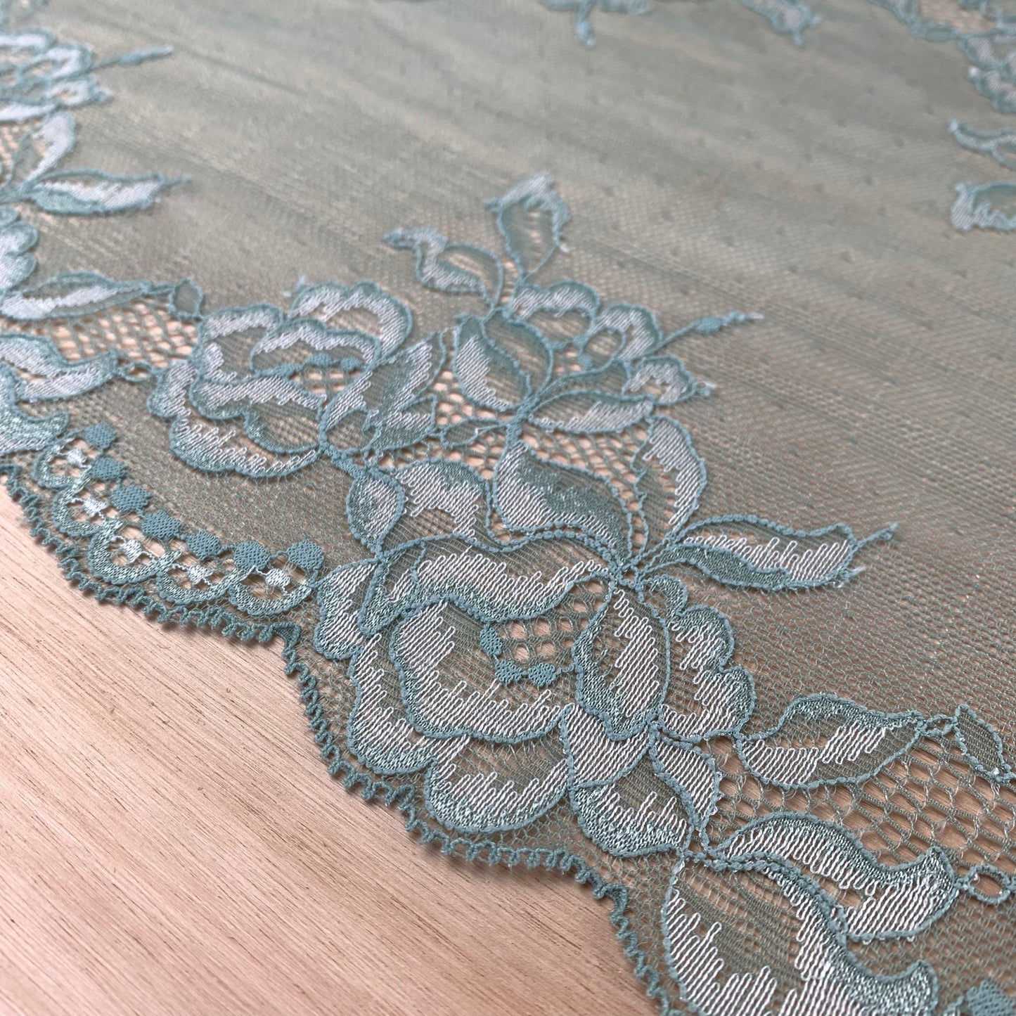 Cotton Stretch Lace Galloon | 24cm Wide | Sage | Price per metre