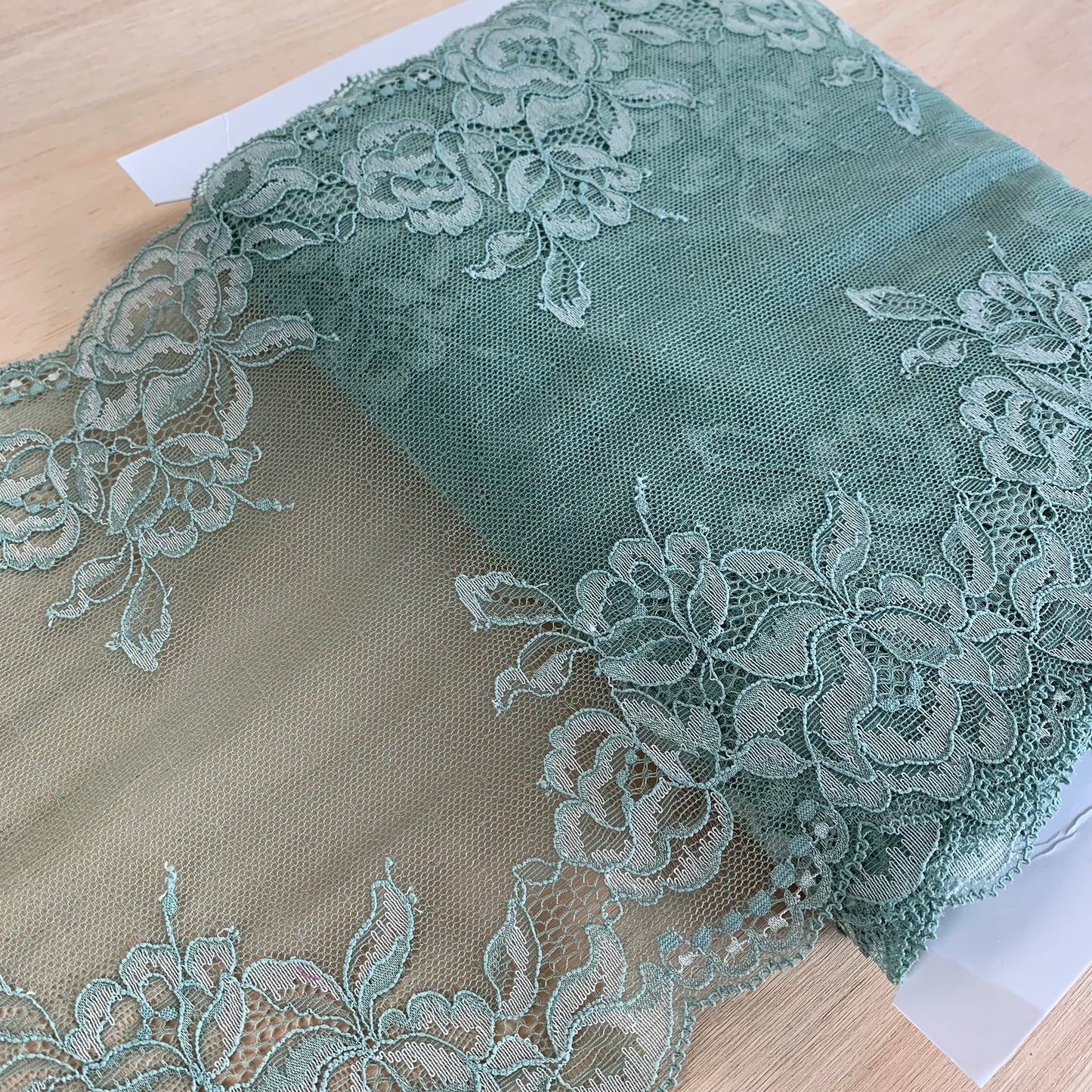 Cotton Stretch Lace Galloon | 24cm Wide | Sage | Price per metre