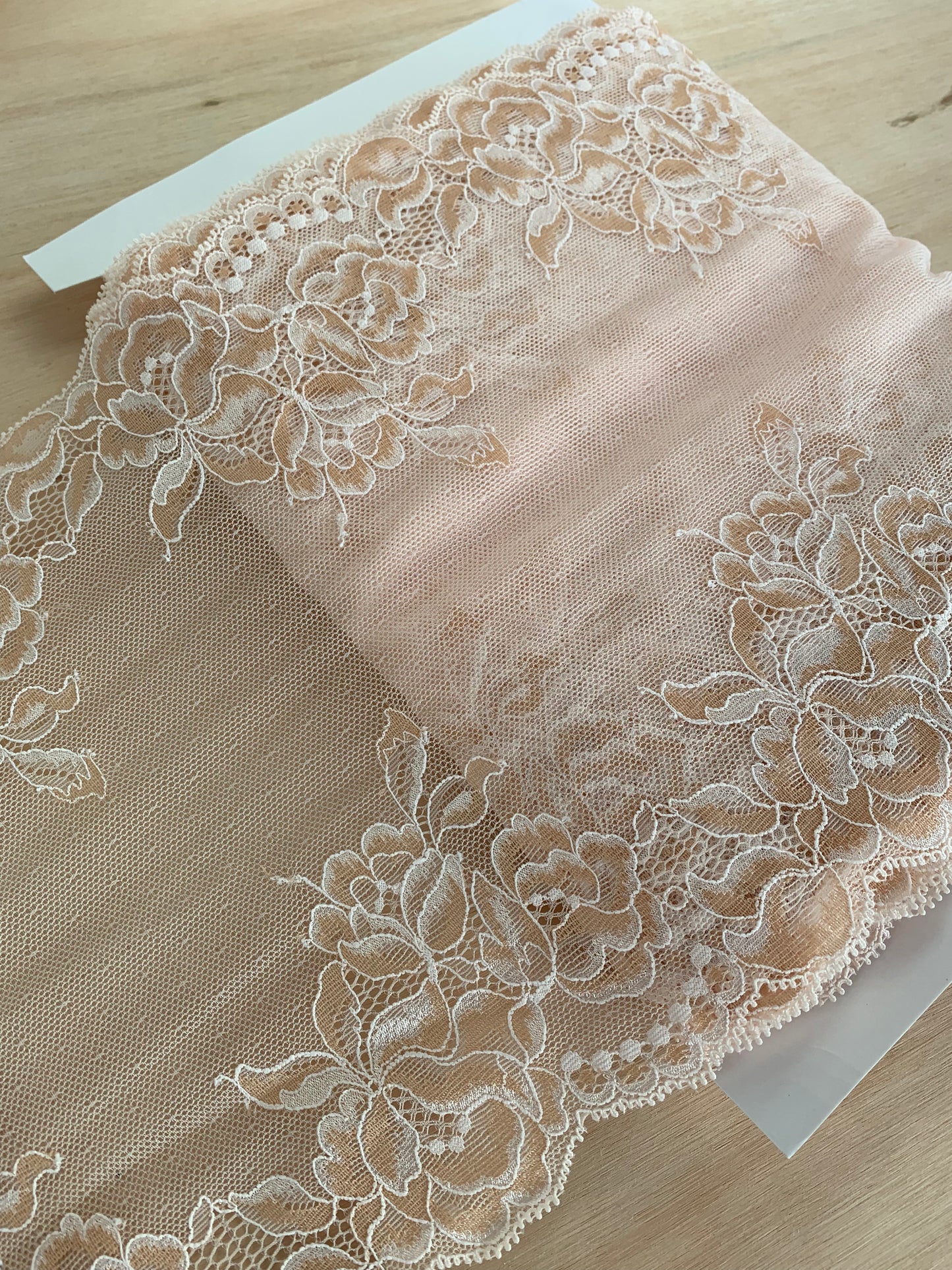 Cotton Stretch Lace Galloon | 24cm Wide | Warm Beige | Price per metre