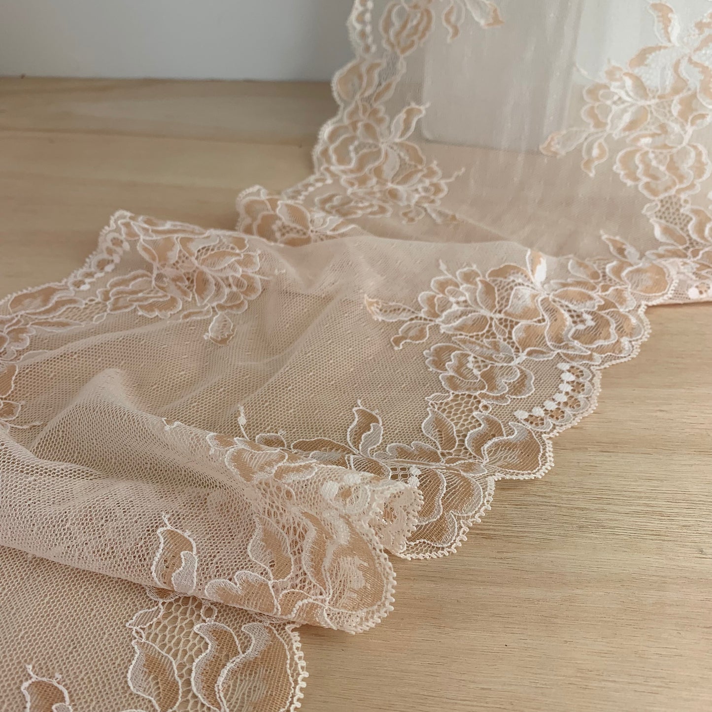 Cotton Stretch Lace Galloon | 24cm Wide | Warm Beige | Price per metre