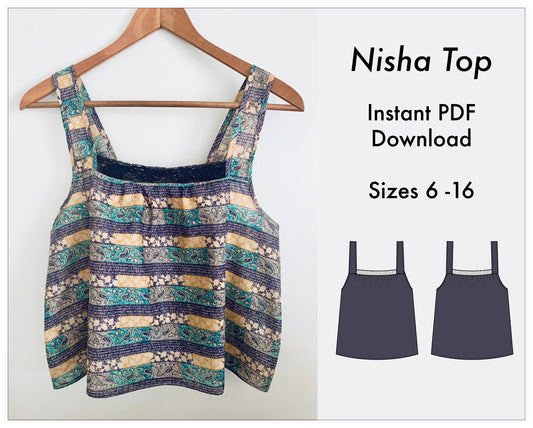 Woven top pattern | Lace camisole top | PDF Nightwear Sewing Pattern sizes 6-16 | Nisha