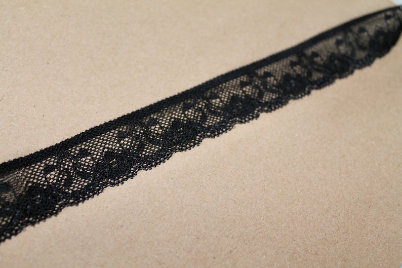 Black Stretch Lace Trim | 2.8cm Wide | Floral Lingerie Sewing Supplies | Bra Making