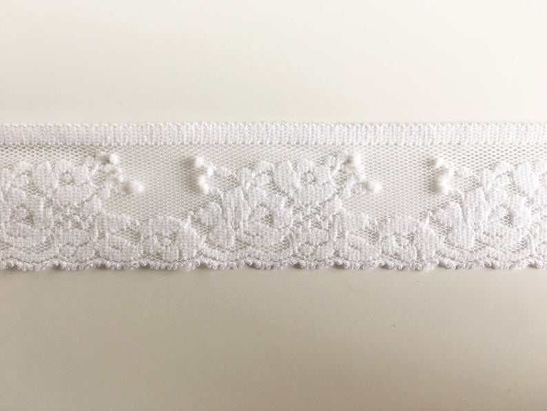 Floral Lace Trim | Black or Off-White 34mm Wide | Lingerie sewing & bra making supplies | Price per metre