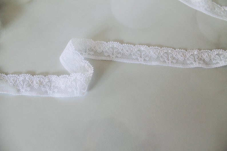 Narrow Stretch Lace Trim in a choice of colours | 2.3cm Wide | Floral Lingerie sewing supplies | Price per metre