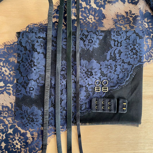 Space Blue / Black Bra & Brief Making Kit | Peaches Bra Kit