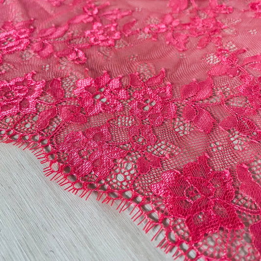 Sunlit Geranium Eyelash Lace 27cm Wide | Price per metre