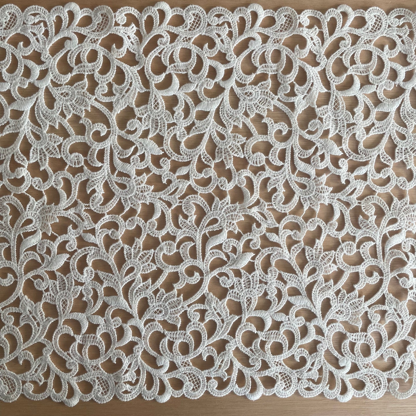 Celeste Guipure Embroidery – Ivory & Pale Sky Blue, 23.5cm Wide | Price per metre