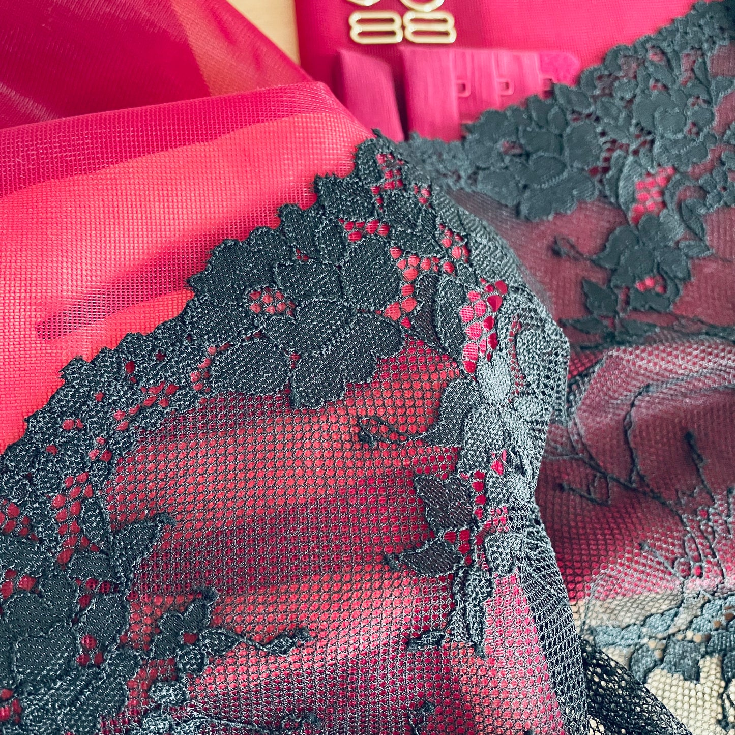 Wine Bra & Brief Making Kit with Black Stretch Lace | Peaches Kit