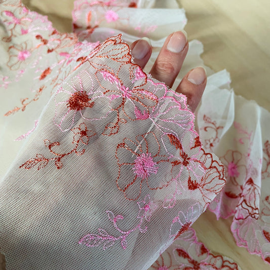 Brick & Bloom Embroidered Lace Trim – Mirrored Pair (12cm Wide)