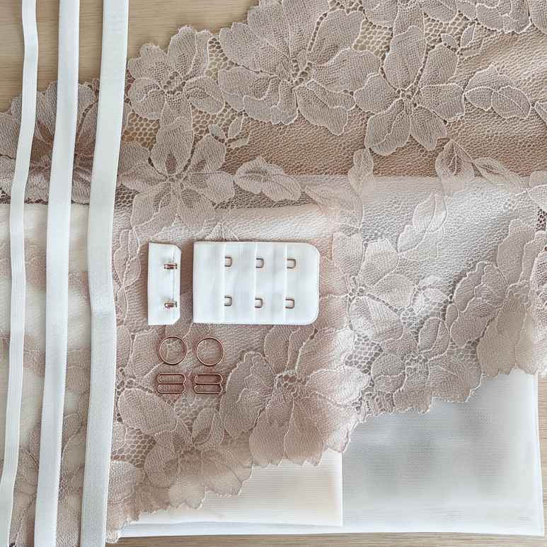 Luxury Soft Pearl / Rose Gold Bra & Brief Making Kit | Peaches DIY Kit