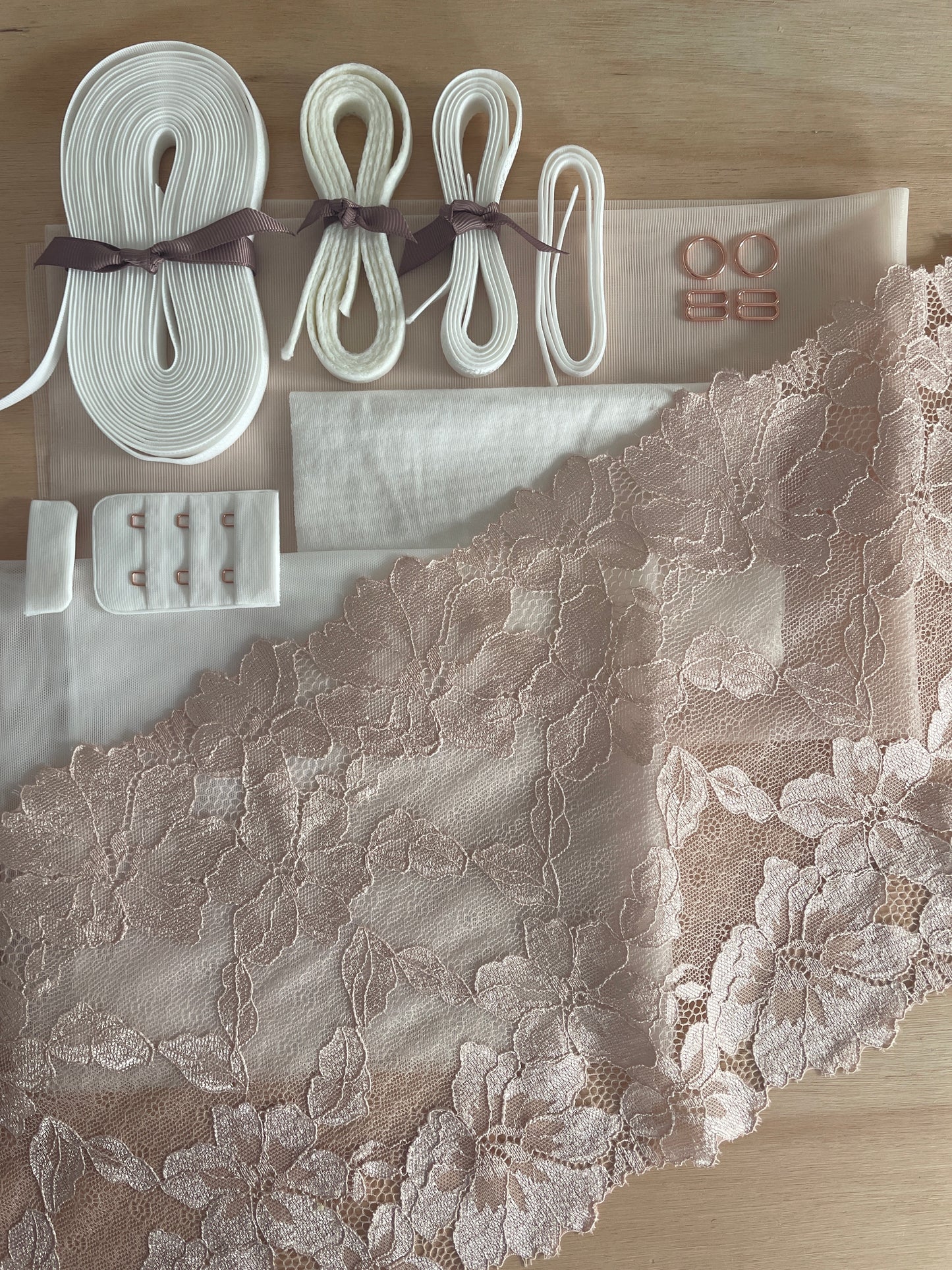Luxury Soft Pearl / Rose Gold Bra & Brief Making Kit | Peaches DIY Kit