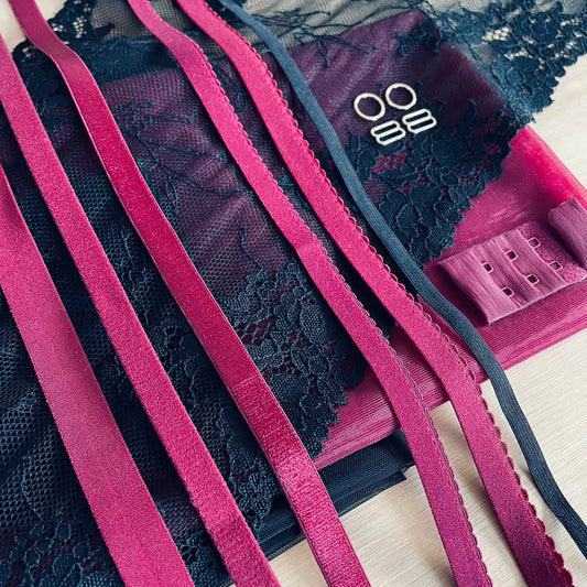 Wine Bra & Brief Making Kit with Black Stretch Lace | Peaches Bra Kit