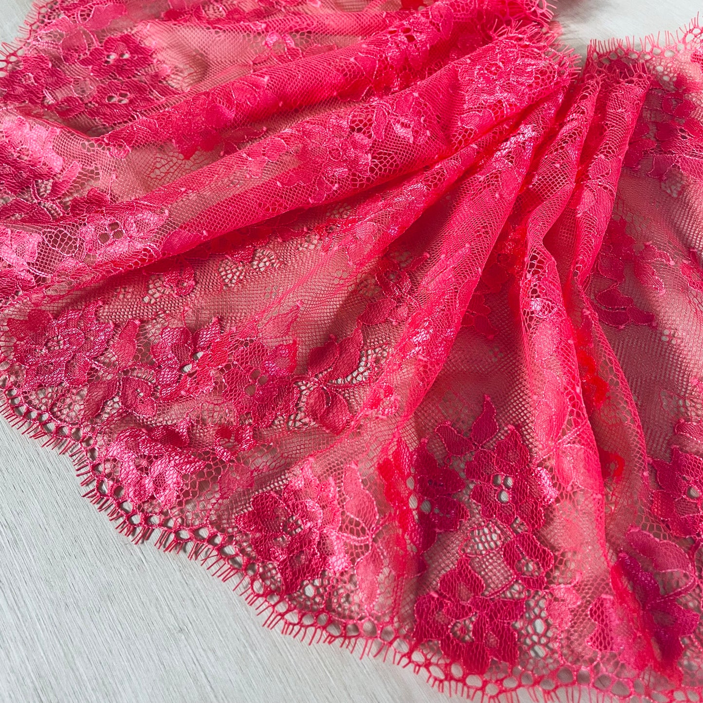 Sunlit Geranium Eyelash Lace 27cm Wide | Price per metre