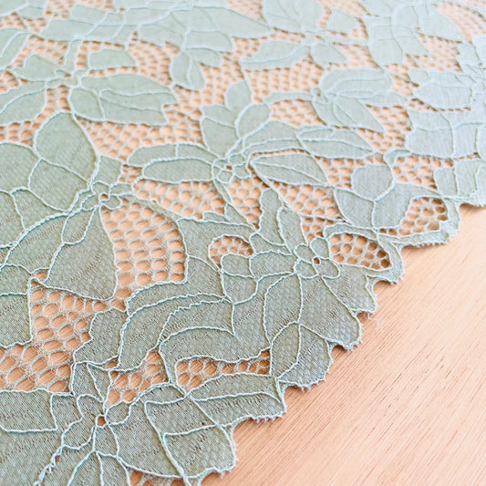 Seafoam Green Stretch Lace Galloon – 22cm Wide | Price per metre
