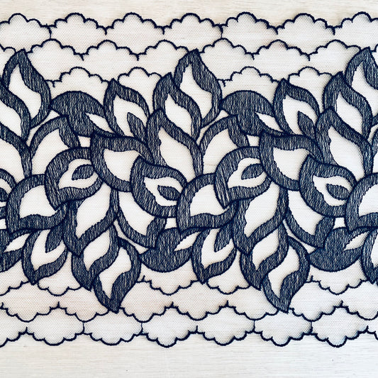 Black Embroidered Tulle | 20.5cm Wide | Price per metre