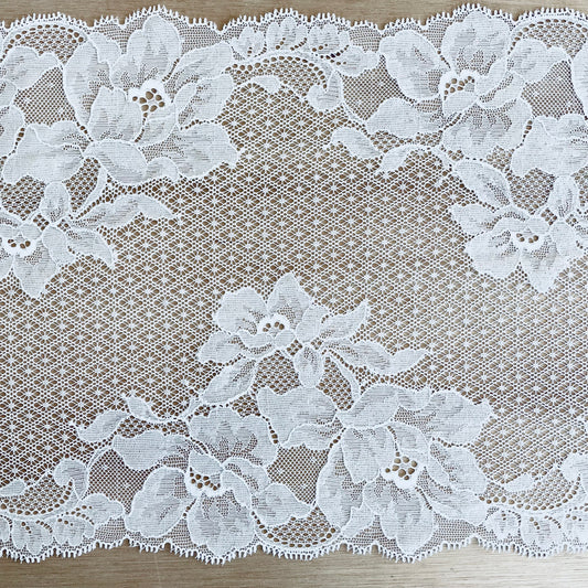 Off-White Stretch Lace Galloon | 22cm Wide | Price per metre
