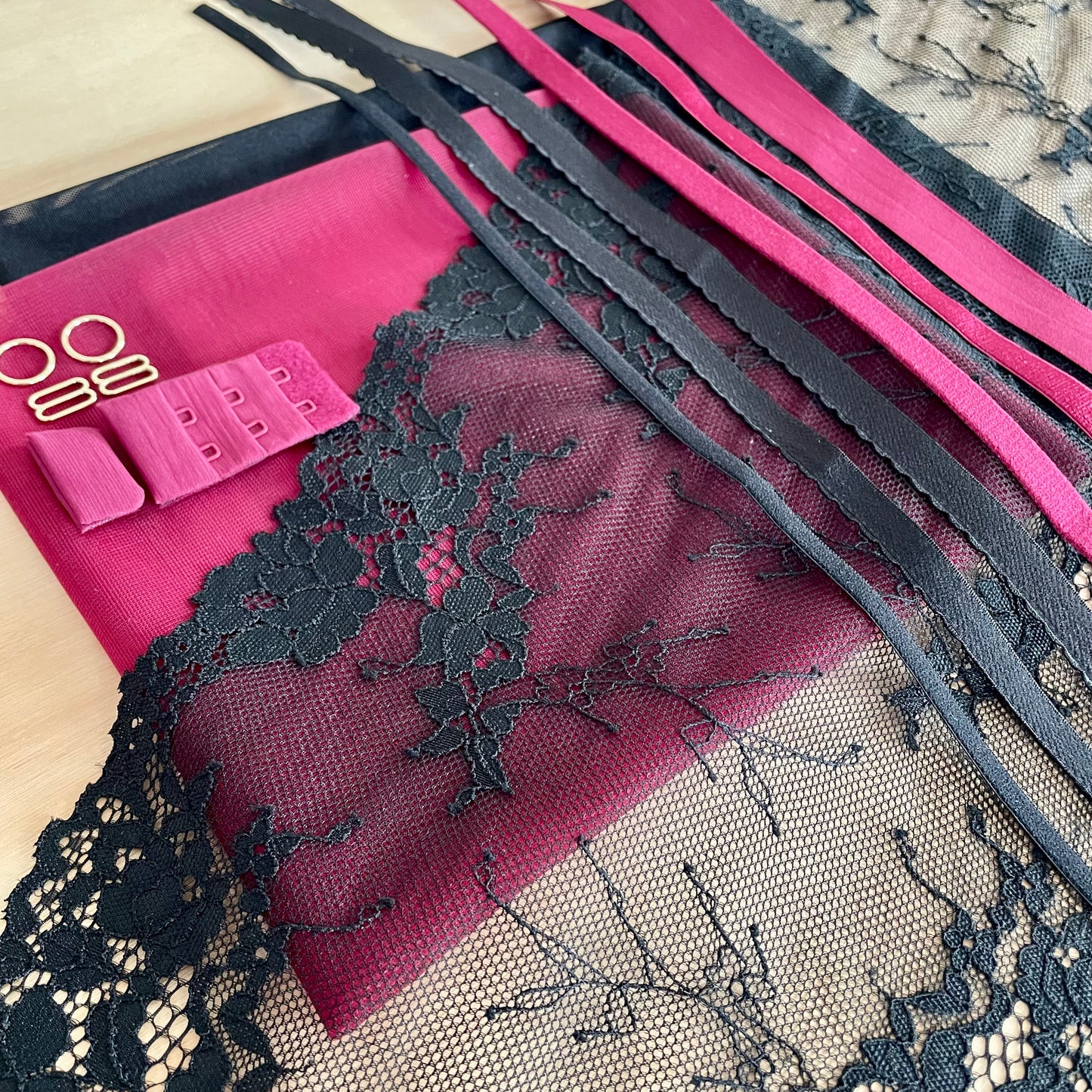 Wine Bra & Brief Making Kit with Black Stretch Lace | Peaches Kit