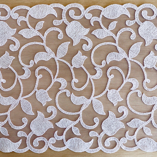 Palest Pink Embroidered Tulle | 22.5cm Wide | Price per metre