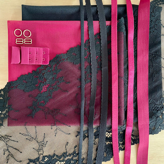 Wine Bra & Brief Making Kit with Black Stretch Lace | Peaches Kit