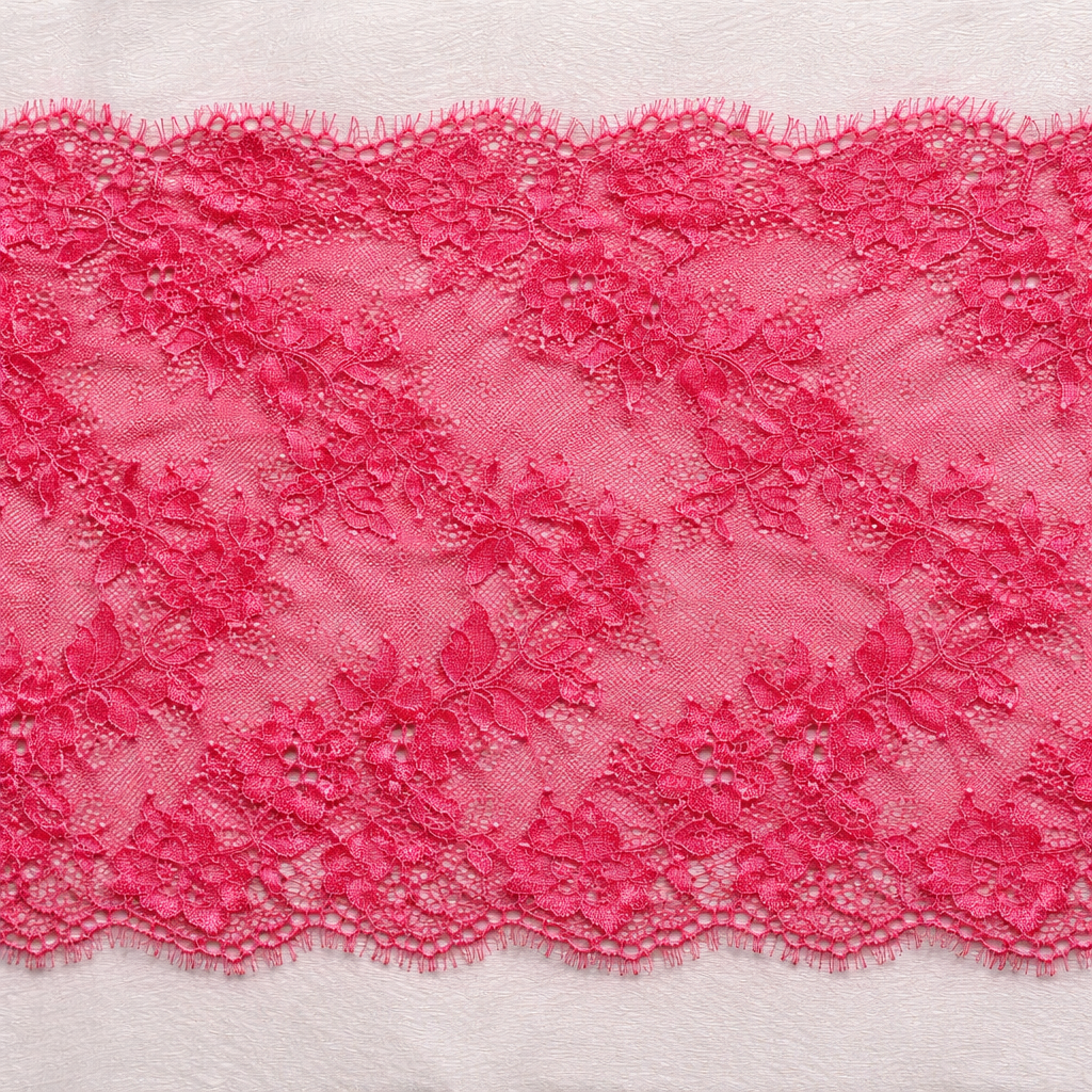 Sunlit Geranium Eyelash Lace 27cm Wide | Price per metre