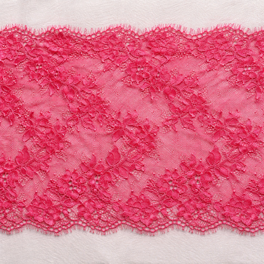 Sunlit Geranium Eyelash Lace 27cm Wide | Price per metre