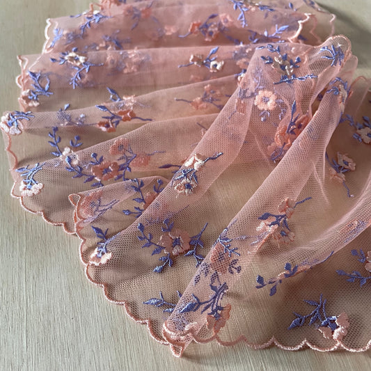 Peach Ditsy Darling Embroidered Tulle | Price per metre