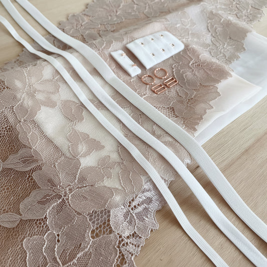 Luxury Soft Pearl / Rose Gold Bra & Brief Making Kit | Peaches DIY Kit
