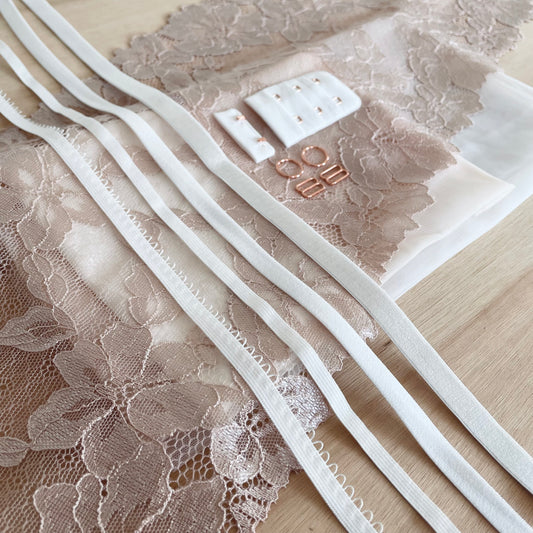 Luxury Soft Pearl / Rose Gold Bra & Brief Making Kit | Peaches Bra Kit